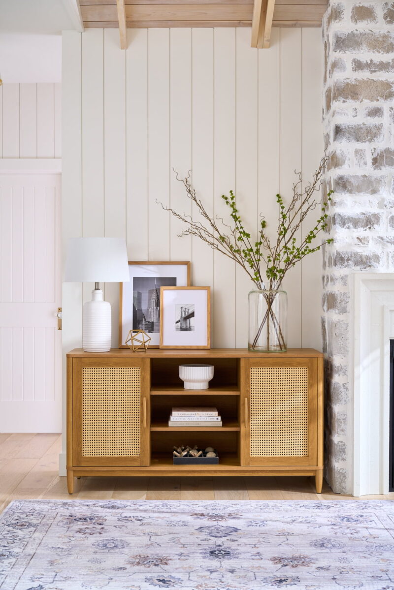 Better Homes & Gardens Springwood Cane TV Stand for TV's up to 65", Light Honey Finish - Image 3