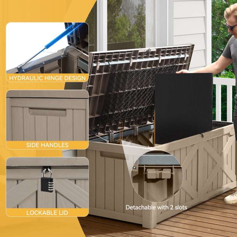 Dextrus Outdoor Waterproof 120 Gallon Resin Deck Box, Light Brown, Large Capacity - Image 3