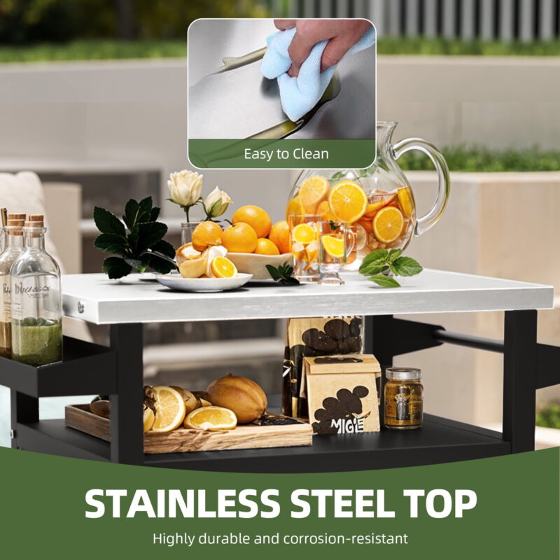 Uforic 25 Inch Outdoor Grill Cart with Storage Cabinet, Stainless Steel Top & Wheels, for Patio Kitchen, Black - Image 6