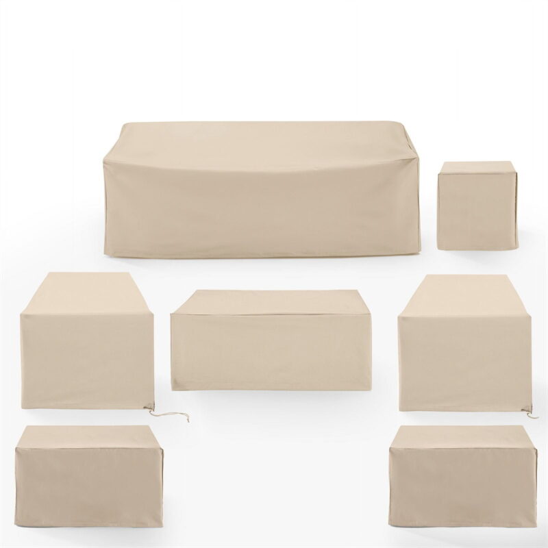 Crosley Furniture Covers 7-Piece Traditional Vinyl Outdoor Sofa Cover Set in Tan - Image 2