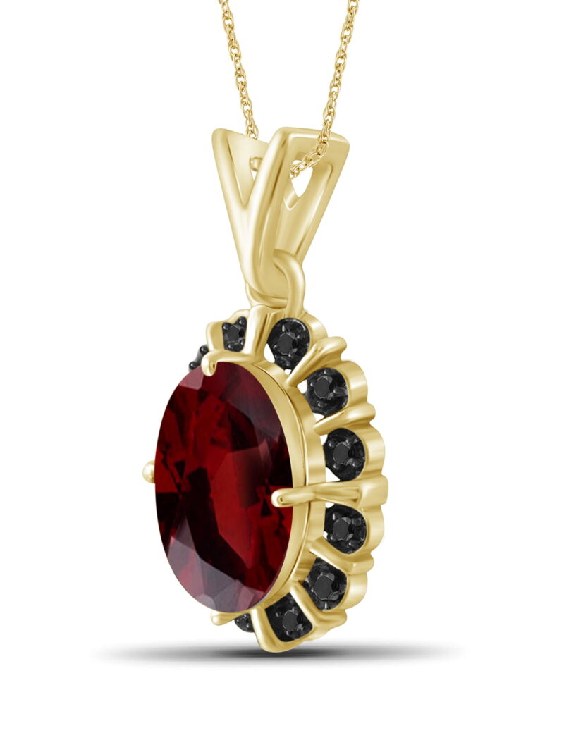 JewelersClub Silver Necklaces for Women –Silver Necklace for Women 14K Gold Plated Silver – Garnet Necklace Centerpiece, Black Diamond Accents – Hypoallergenic Pendant - Image 2