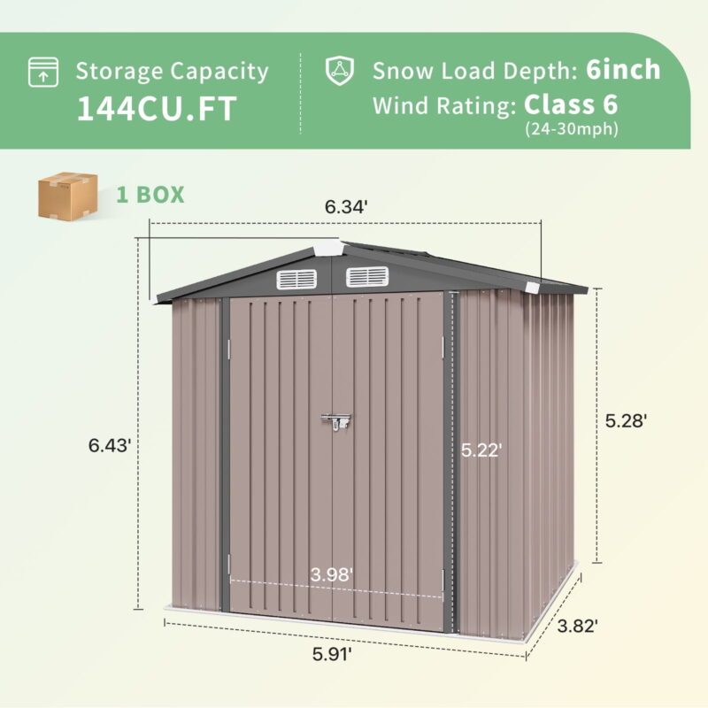 BaPiPro 6X4 ft Outdoor Storage Shed with base, Metal Tool Shed with Lockable, Waterproof, Brown - Image 6