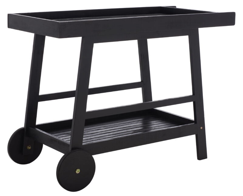 SAFAVIEH Renzo Transitional Outdoor Patio 2 Tier Bar Cart, Black - Image 4