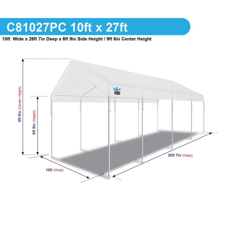 King Canopy Universal 10ft x 27ft, 1 3/8-inch Powder Coated Steel Frame, 10 Leg, 180gsm Polyethylene White Cover - Image 5