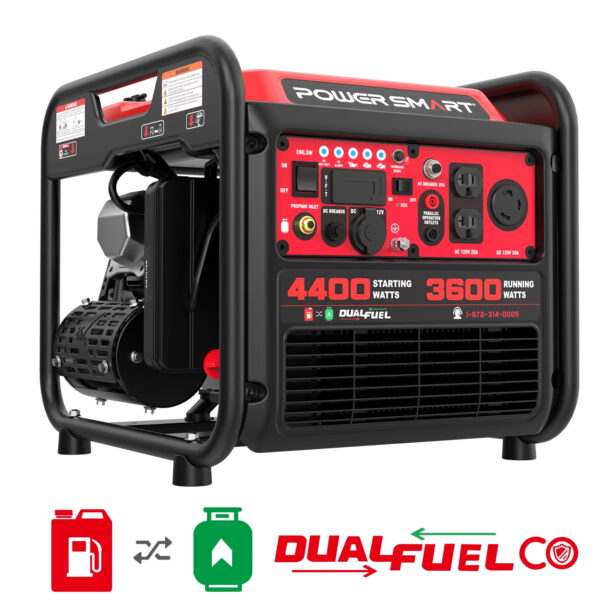 PowerSmart 4400W/3600W Dual Fuel Inverter Generator Pull Cord Start with CO Protect Carbon Monoxide Detection