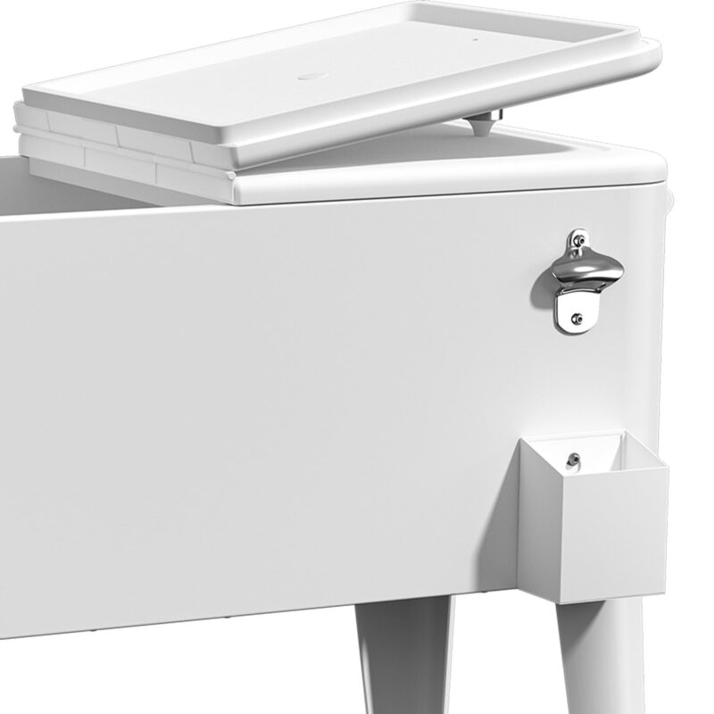Uforic 80 Quart Rolling Ice Chest Cooler Cart,Outdoor Portable Beverage Cart with Bottle Opener & Drain, White - Image 4