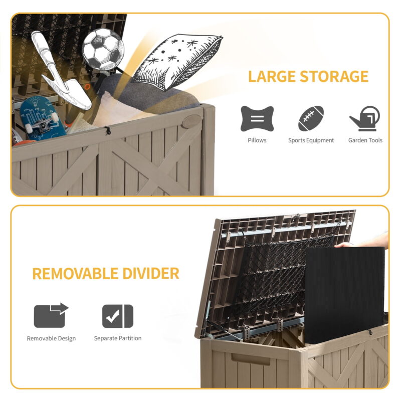 Dextrus Outdoor Waterproof 120 Gallon Resin Deck Box, Light Brown, Large Capacity - Image 4