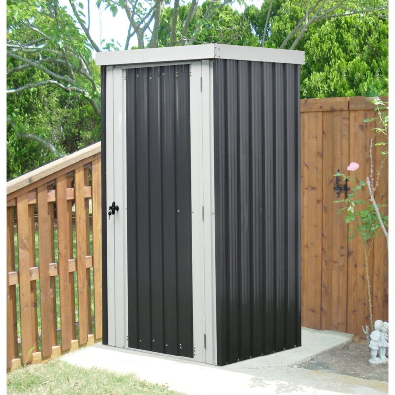 Hanover Patio Storage Shed | Galvanized Steel | Twist Lock and Key | 2 Tool Hooks | 3-Ft. x 3-Ft. x 6-Ft. | Dark Gray / White | HANPATSHD-GW - Image 4