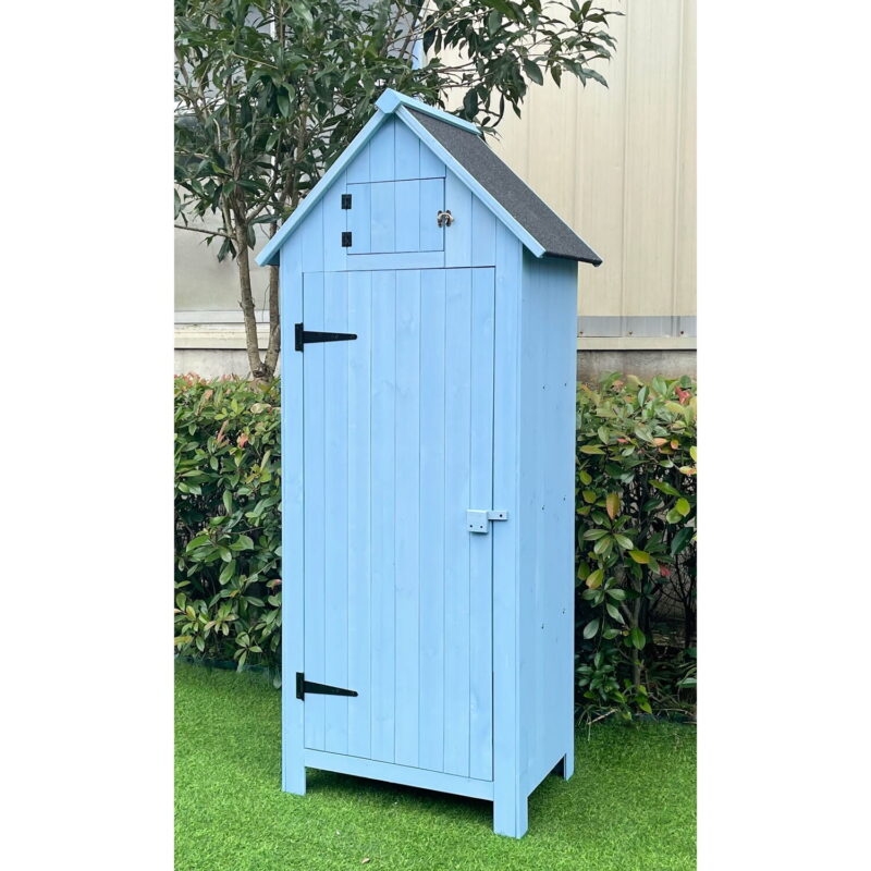 Hanover Sturdy Durable Waterproof Wood Outdoor Vertical Storage Shed, 70.40"x 30.30"x21.30", Blue - Image 6