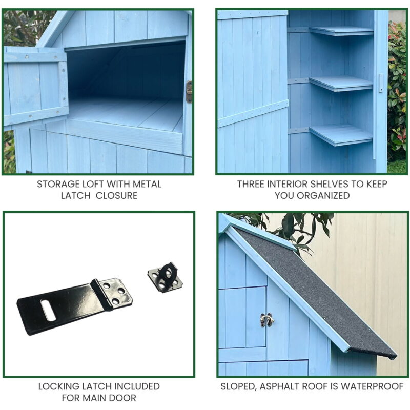 Hanover Sturdy Durable Waterproof Wood Outdoor Vertical Storage Shed, 70.40"x 30.30"x21.30", Blue - Image 4