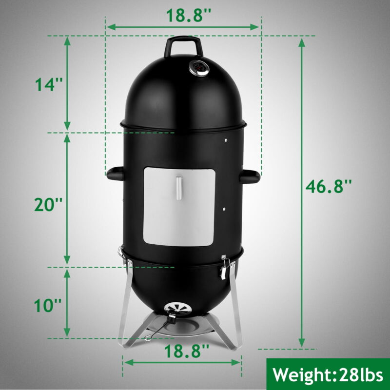 Vertical Steel Charcoal Smoker, Heavy Duty Three Layer Round BBQ Grill Smokey Mountain Cooker for Outdoor Cooking, Black - Image 2