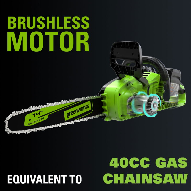 Greenworks 48V (2x24V) 14" Brushless Chainsaw + (2) 4Ah USB Batteries & Dual Port Charger 2017902 - Image 7