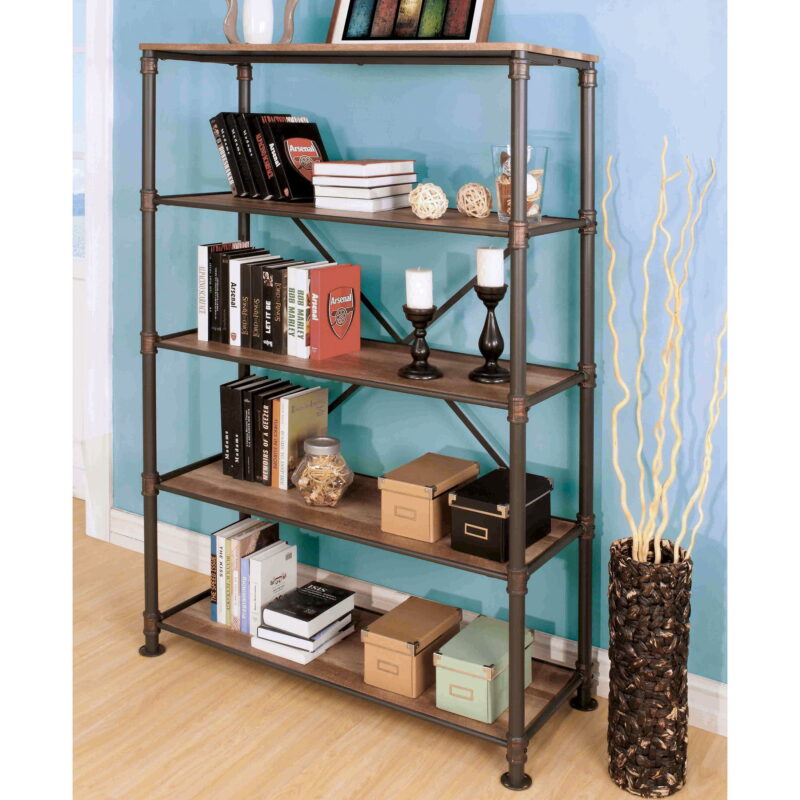 Furniture of America Quinn Metal 4-Shelf Bookcase, Antique Black - Image 2