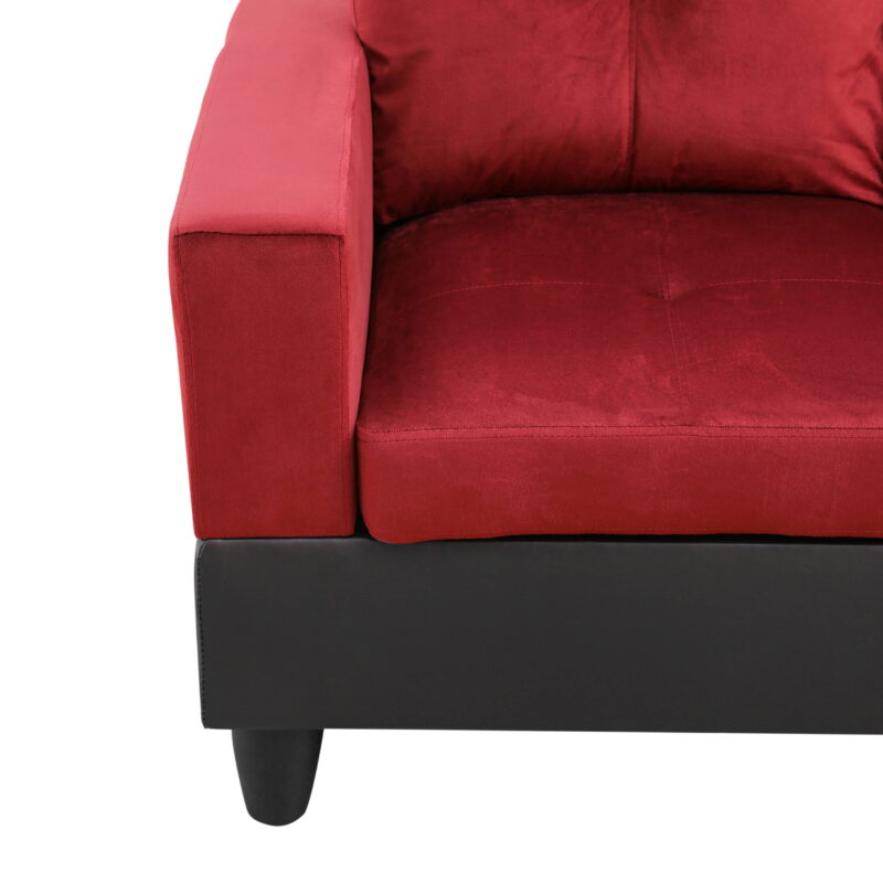 Hommoo 4 Seats Flannel and PVC Sectional Sofa Couch Set, Modern L Shaped Sectional Couch, Living Room Furniture Set, Red - Image 7