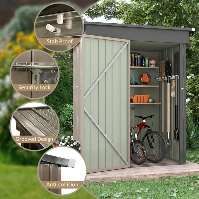 LACOO 3 x 5 ft. Patio Steel Storage Lockable Shed for Backyard, Mental Outdoor Storage Shed for Garden with Groove Roof, Brown - Image 3