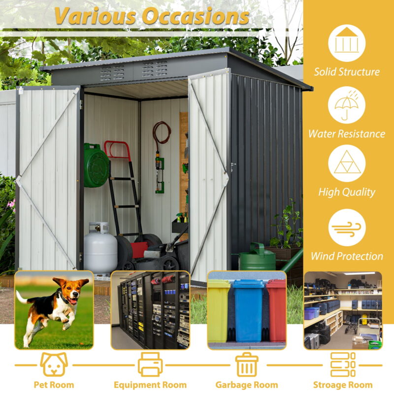 Aukfa Outdoor Storage Shed,6 x 4 ft Metal Sheds w/ Lockable Doors for Garden, Backyard,Black - Image 6