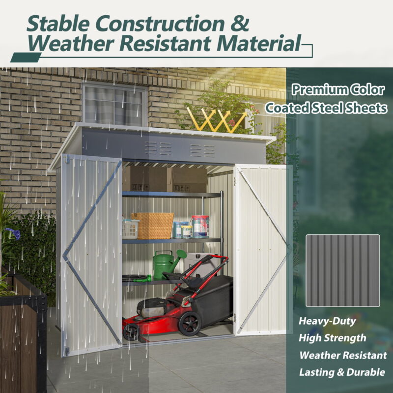 Aukfa Outdoor Storage Shed,6 x 4 ft Metal Sheds w/ Lockable Doors for Garden, Backyard,Gray - Image 4