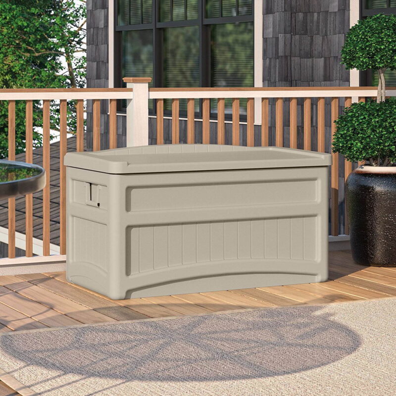 Suncast 73-Gallon Resin Outdoor Storage Deck Box with Seat for Patio, Taupe, 46 x 25.5 x 23.75 in. - Image 5