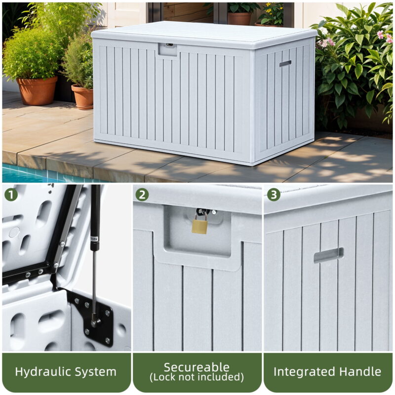 Uforic 180 Gallon Extra Large Outdoor Deck Box, Double-Wall Resin Storage Box with Flexible Divider, Lockable,‎Weatherproof,White - Image 5