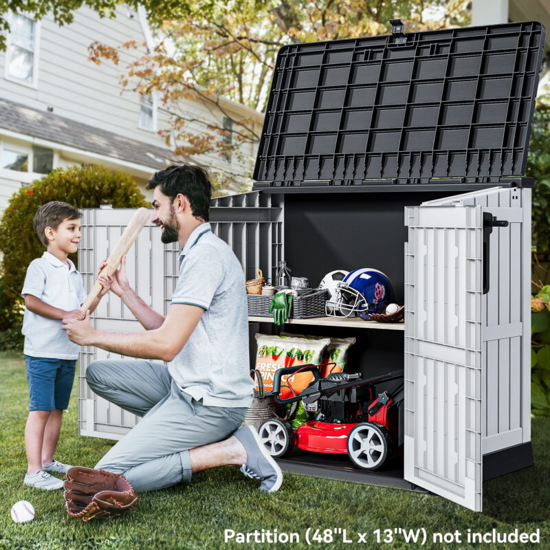 Uforic 36 Cu Ft All-weather Tool Cabinet with Air Vent, Lockable Doors & Lift-Up Roof, Light Gray - Image 4