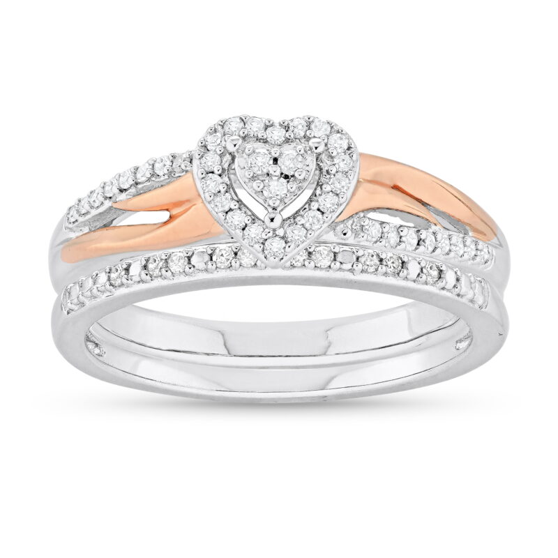 forever Bride 1/5 ct t.w. Heart Ring Set 14kt Gold 925 Sterling Silver - Image 2