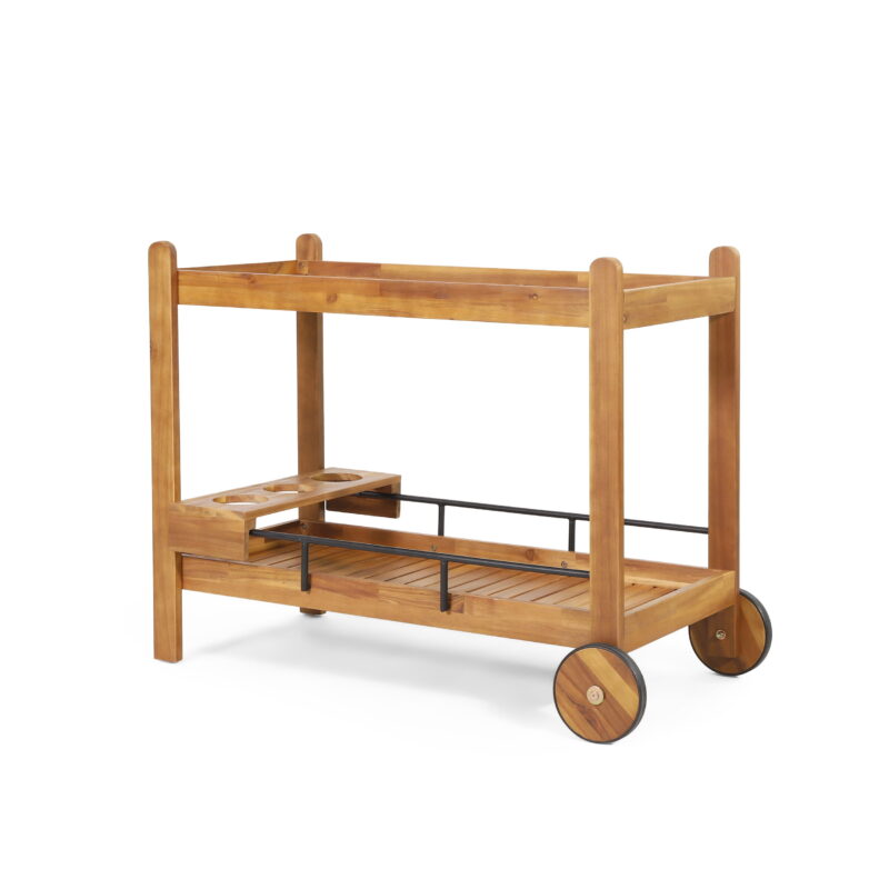 Noble House Teak and Black Acacia, Wood and Iron Outdoor Kitchen Serving & Storage Cart - Image 4