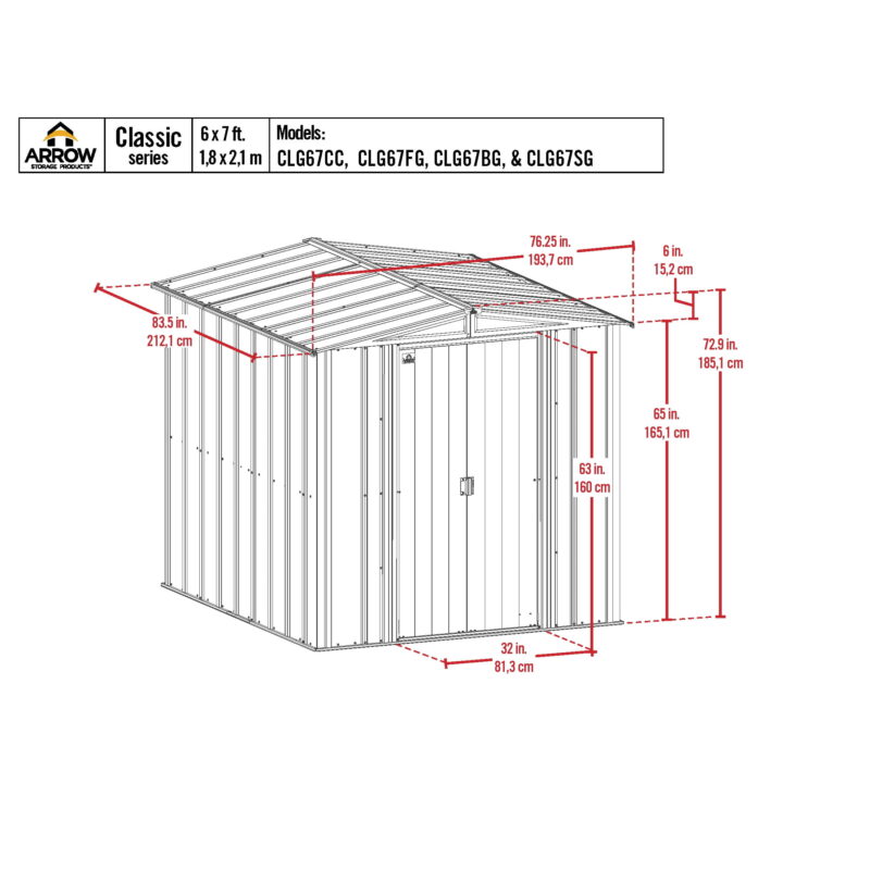 Arrow Classic Steel Storage Shed, 6x7, Flute Grey - Image 7