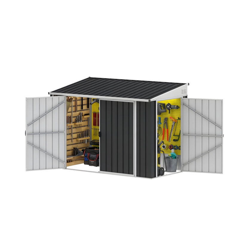 Uforic 8' x 4' Outdoor Storage Shed, Metal Tools Garden Shed with 3 Lockable Doors & Air Vent & Sloped Roof - Image 7