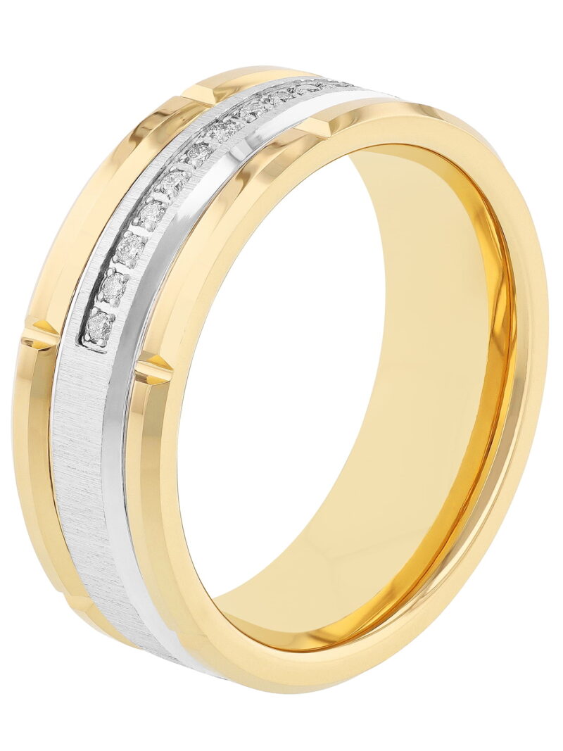 Brilliance Fine Jewelry Men's 1-10 C.t.t.w. Diamond Ring in Yellow Gold Tone Tungsten - Wedding Band - Image 3