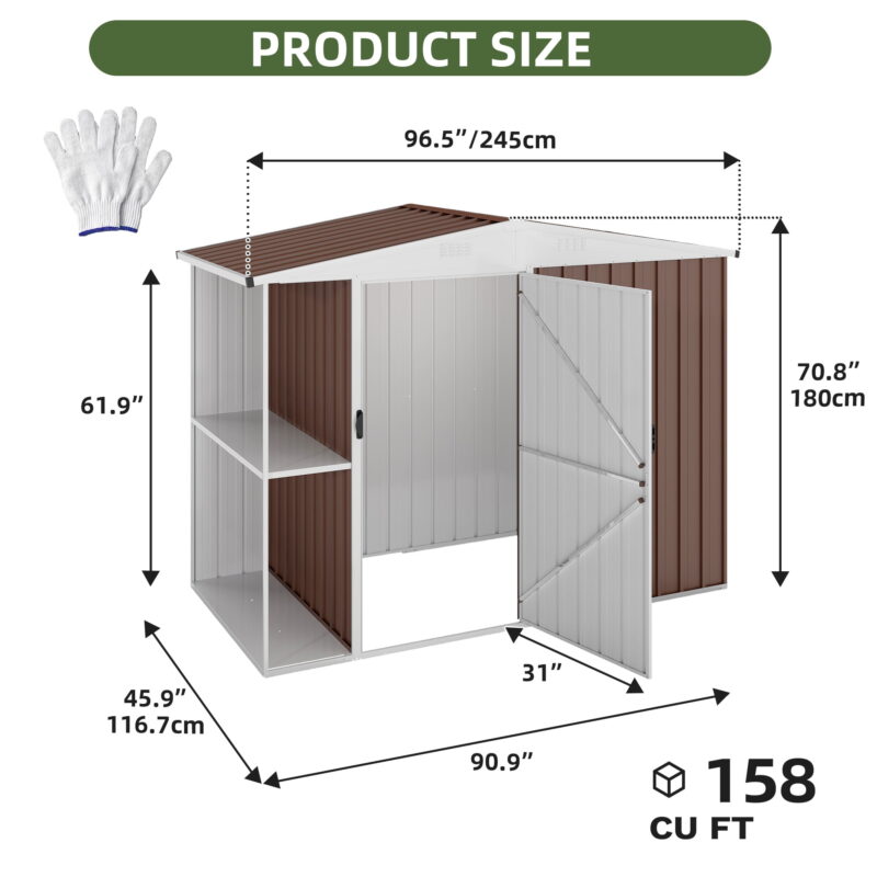 Uforic 8x4 FT Outdoor Metal Storage Shed with Shelves, Lockable Tool Cabinet for Garden (Brown) - Image 2