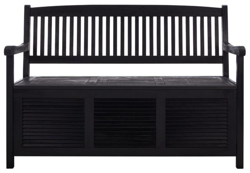 SAFAVIEH Brisbane Transitional Outdoor Patio Storage Bench, Black - Image 2