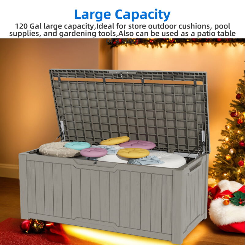 Uforic 100 Gallon Weatherproof Resin Deck Box, Lockable Outdoor Storage Solution in Light Brown - Image 7