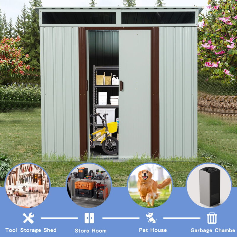 DEALTOPS Outdoor storage sheds 6FTx5FT Pent roof with Double Lockable Doors for Backyard Patio Lawn - White - Image 6