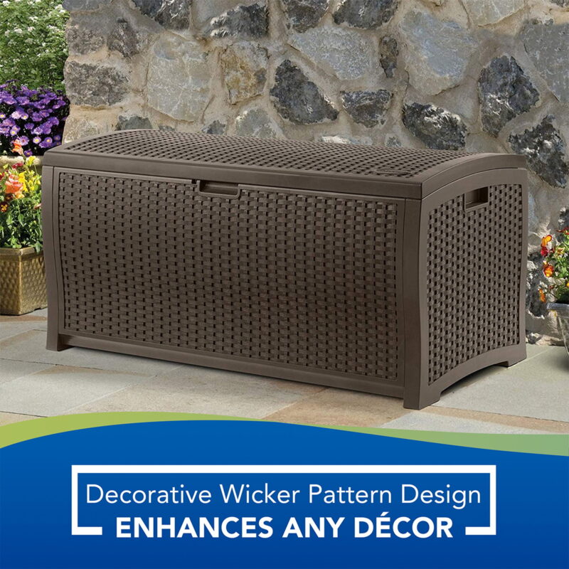 Suncast 73-Gal. Weather-Resistant Resin Outdoor Deck Storage Box and Bench, Mocha Brown - Image 3