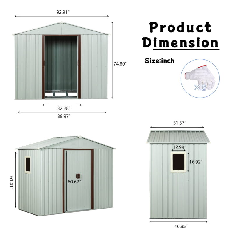 AENKYO 8ft x 4ft Outdoor Storage Shed,Galvanized Steel Storage Cabinet with Lockable Door for Backyard, Patio, Lawn-White - Image 4