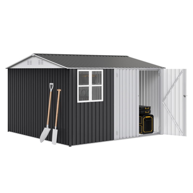 Uforic 10x10ft Storage Shed with Windows, Lockable Doors & Sloped Roof,Large Gray Metal Garden Shed for Patio,Backyard,Garage,and Lawn - Image 6