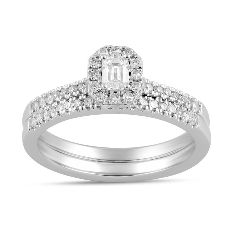 Brilliance Fine Jewelry Sterling Silver 1/2ct Emerald Lab Grown Diamond Bridal Ring Set - Image 2