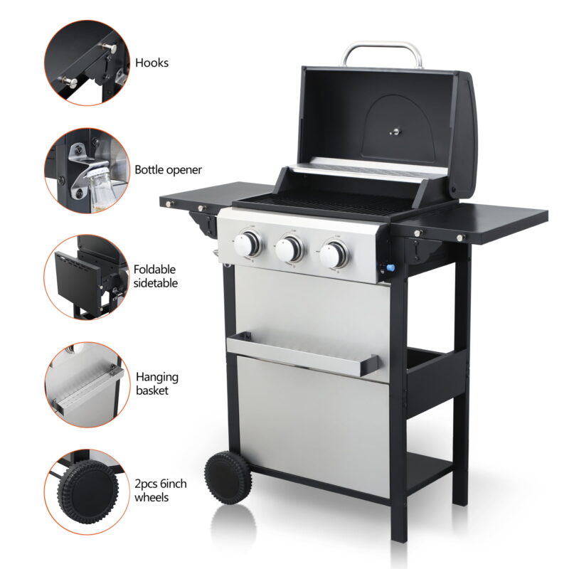 Miniyam 3 Burners Stainless Steel BBQ Propane Gas Grill for Outdoor Barbecue - Image 4