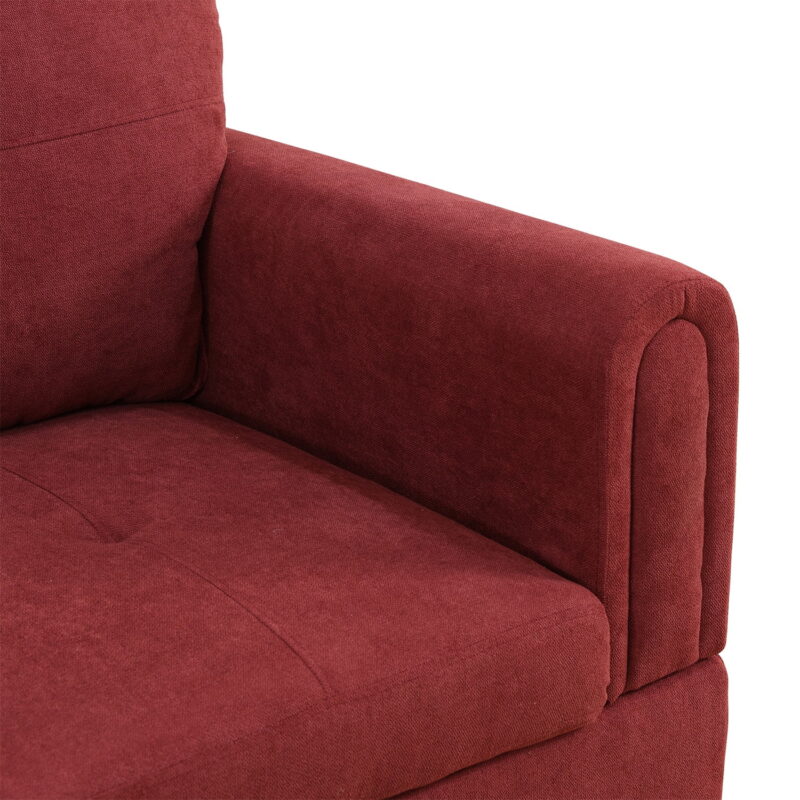 Hommoo L Shaped Couch Set Sectional Sofa Set, Flannel Living Room Furniture Sets, 4-Seat Couches and Sofa Set for Home, Apartment, Dorm, Red(No Ottoman) - Image 6