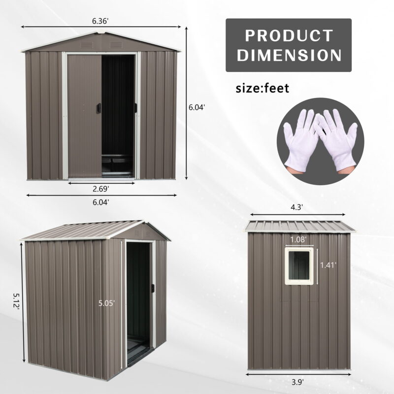 DEALTOPS 6ft x 5ft Outdoor Storage Shed,Galvanized Steel Storage Cabinet with Lockable Door for Backyard, Patio, Lawn-Grey - Image 2