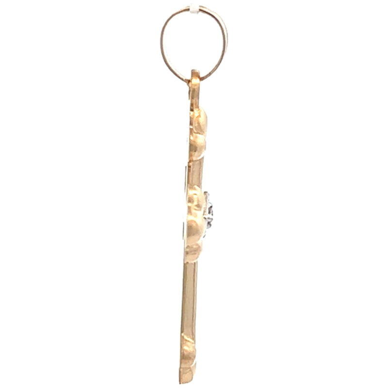 Brilliance Fine Jewelry 14 KT Yellow Gold Fleur De Lis Diamond Accent Cross Total Diamond Weight .01 Carat - Image 3