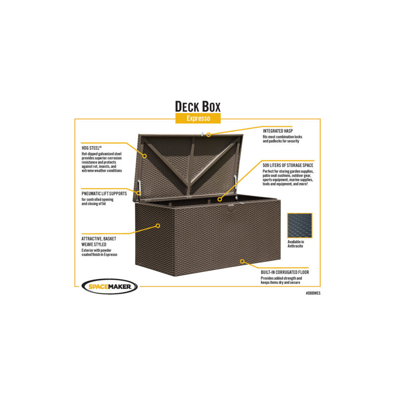 Spacemaker HDG Outdoor Weather-Resistant 134.5 Gallon Metal Deck Box, Espresso - Image 5