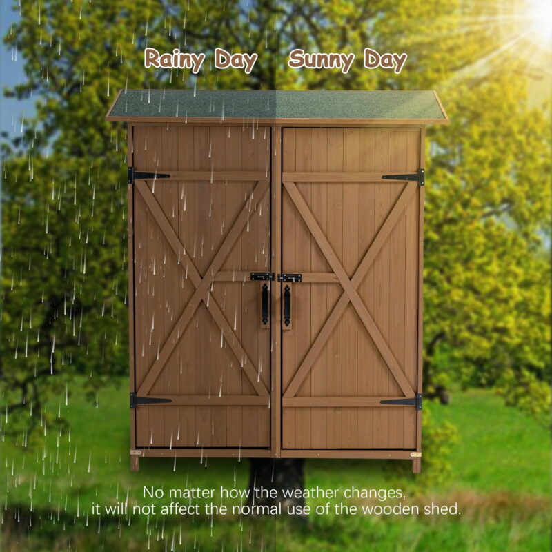 Outdoor Storage Shed with Lockable Door, Wooden Tool Storage Shed with Detachable Shelves and Pitch Roof, Brown - Image 5