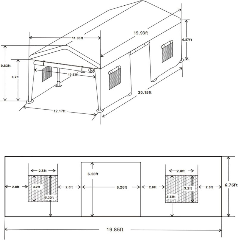 Miniyam Outdoor Carport, 10'x20' Heavy Duty Carport with Roll-up Ventilated Windows, Portable Garage with Removable Sidewalls & Doors for Car, Truck, Gray - Image 6