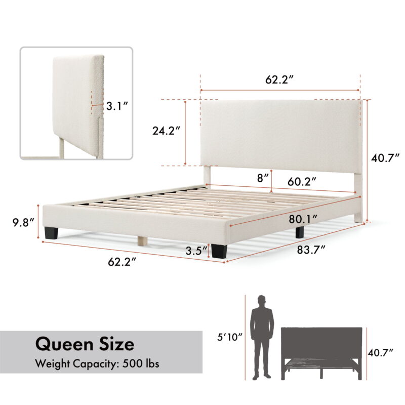 Furniture of America Estell Upholstered Mattress Ready Boucle Fabric White Queen Bed - Image 3