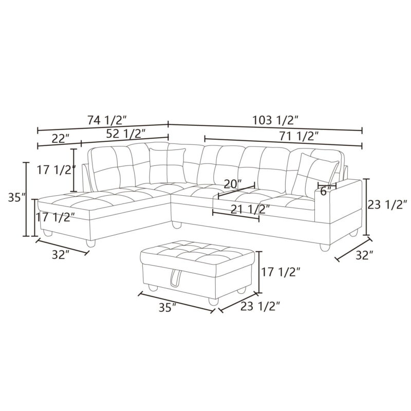 Hommoo Flannel&PVC L Shaped Sectional Sofa, Sectional Couch Sofa, Modern Living Room Furniture Sets, Red(No Ottoman) - Image 4