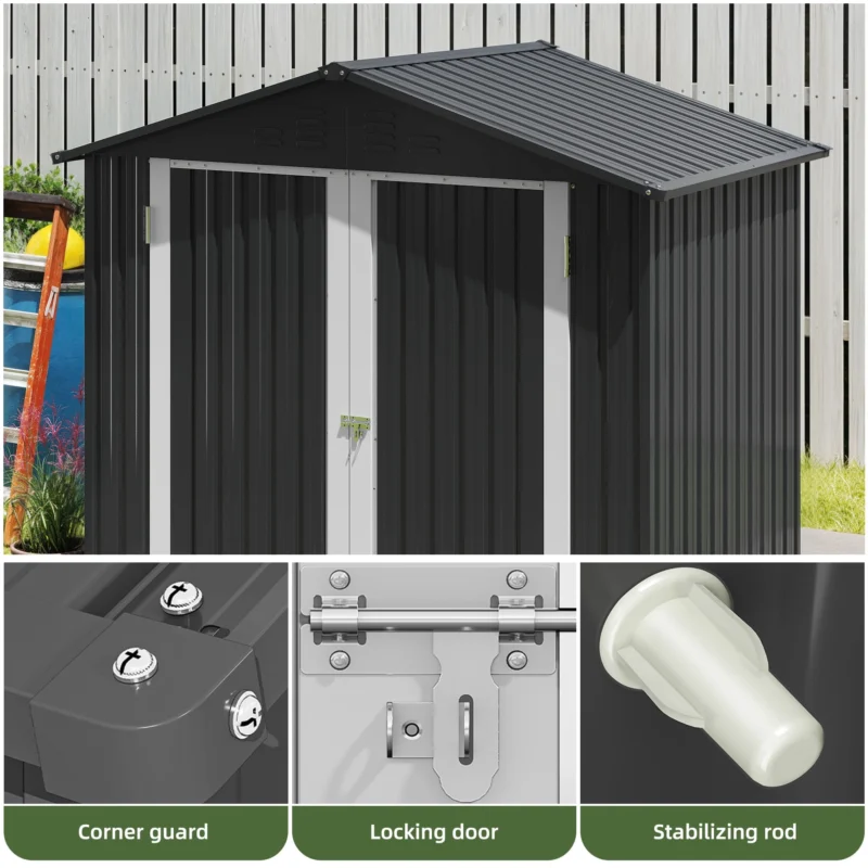Uforic 6x4ft Outdoor Storage Shed, Lockable and Weatherproof with Vents for Backyard, Dark Gray - Image 4