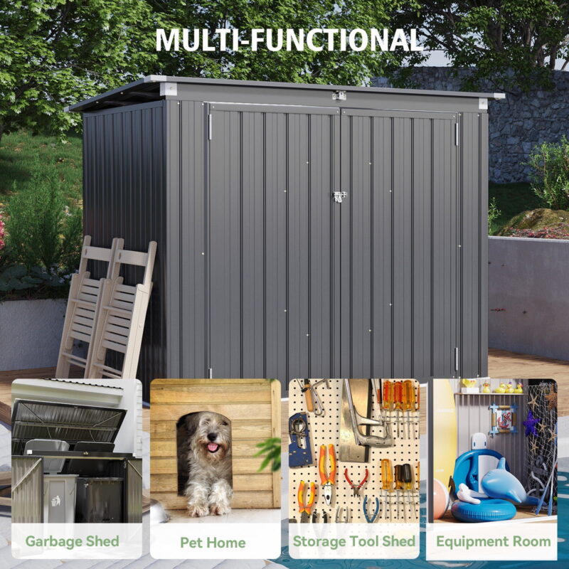 Bapipro 3.3’ x 5.6’ Storage Shed Outdoor Metal Garbage Can Shed with Lockable Doors and Easy Lift Hinges, Black - Image 3