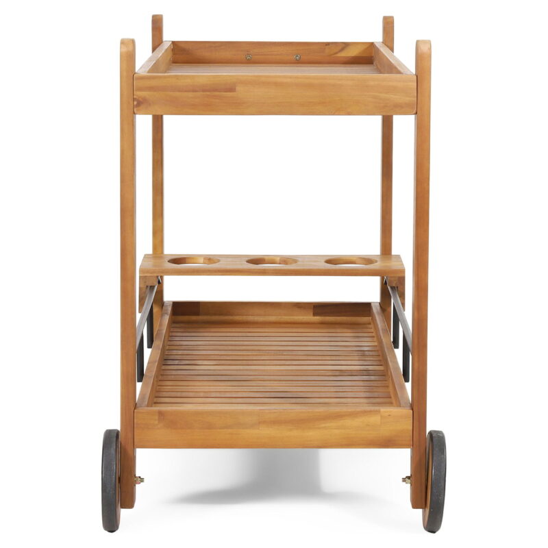 Noble House Teak and Black Acacia, Wood and Iron Outdoor Kitchen Serving & Storage Cart - Image 3