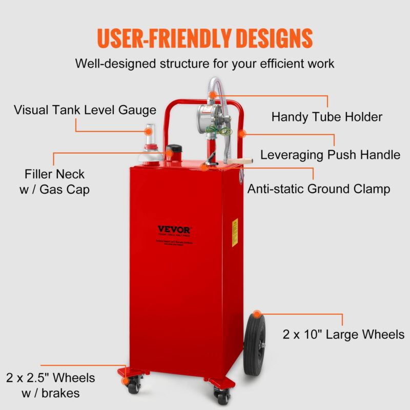 SKYSHALO, 30 Gallon Gasoline Diesel Fuel Container Manuel Transfer Pump Red - Image 5
